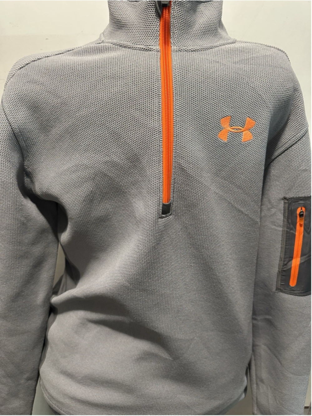Under Armour ColdGear Infrared 1/4 Zip Athletic Pullover Grey/Orange Size Medium